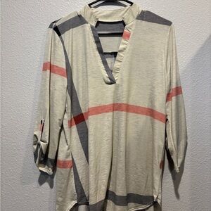 Chic Beige and Coral Plaid Women's Shirt